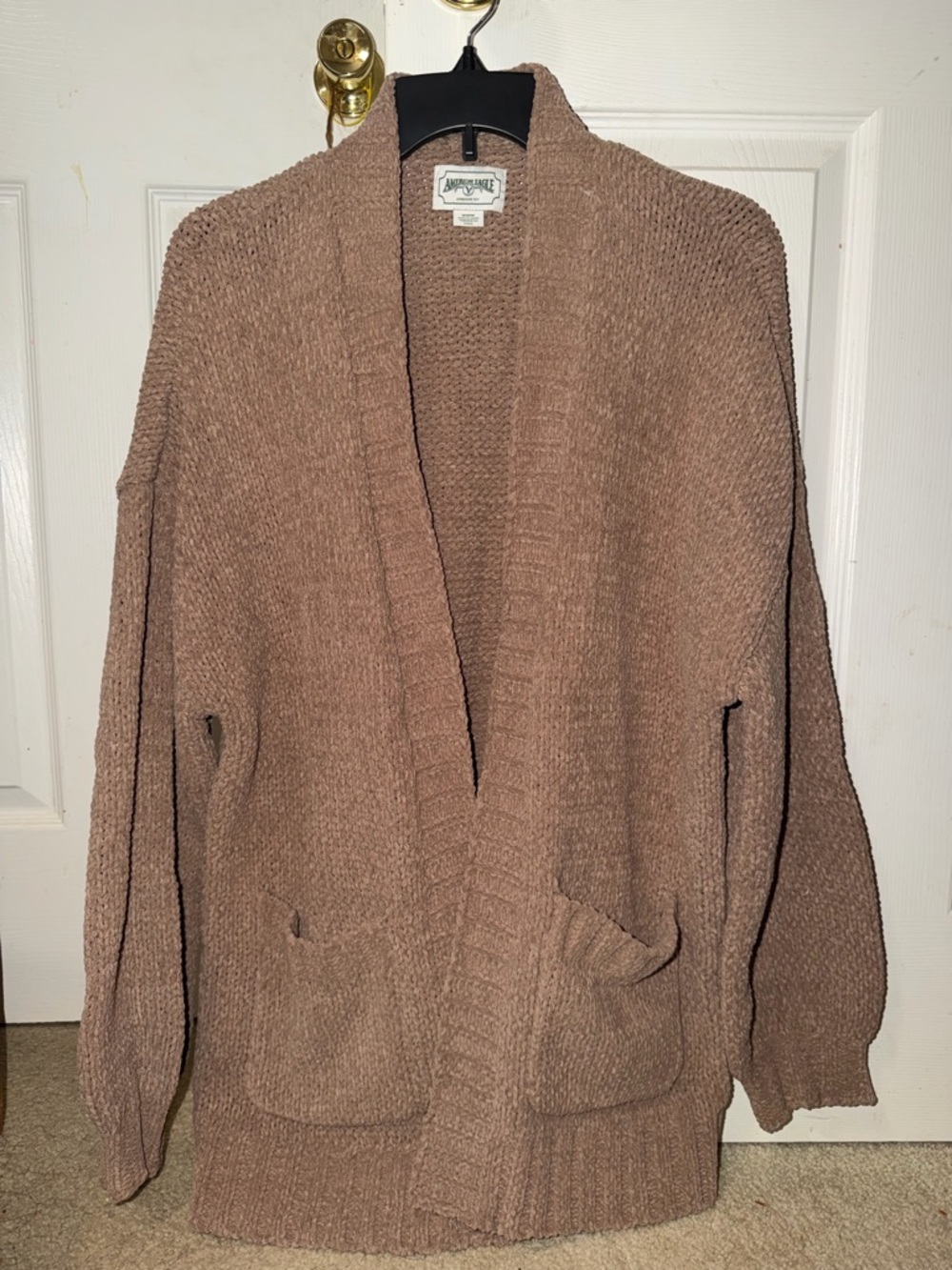 American Eagle Outfitters Taupe Textured Open Cardigan